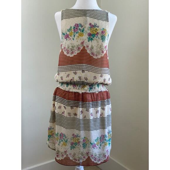 Vtg Fall Free People M Floral Lace Up Chiffon Mini Dress Prairie Cottage - Picture 6 of 6